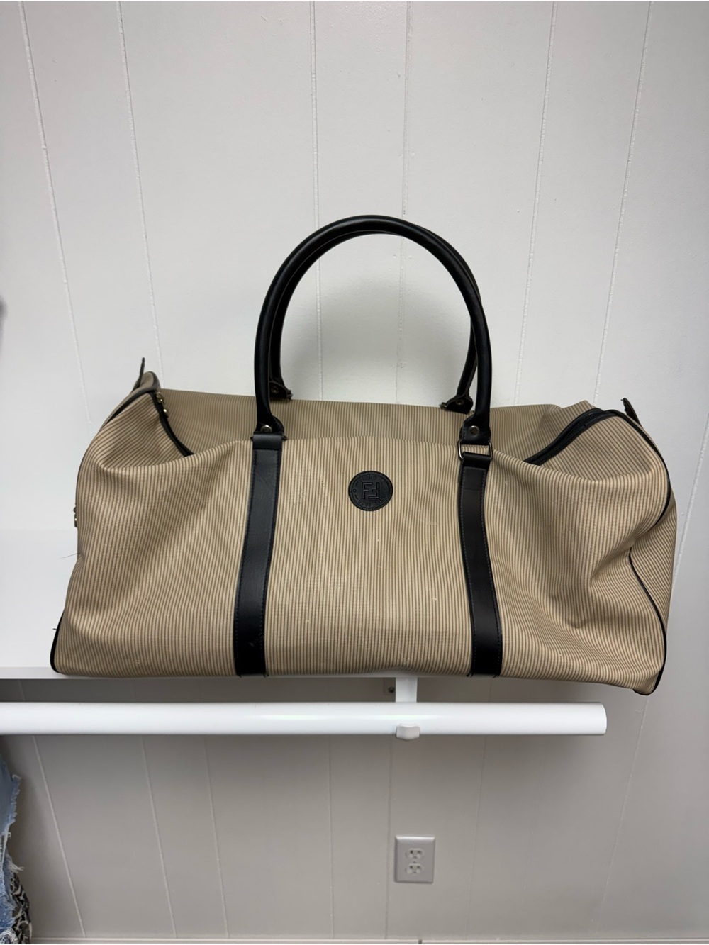 Vintage 80s/90s Fendi Uomo Parfums Pinstripe Large Duffle Bag GWP
